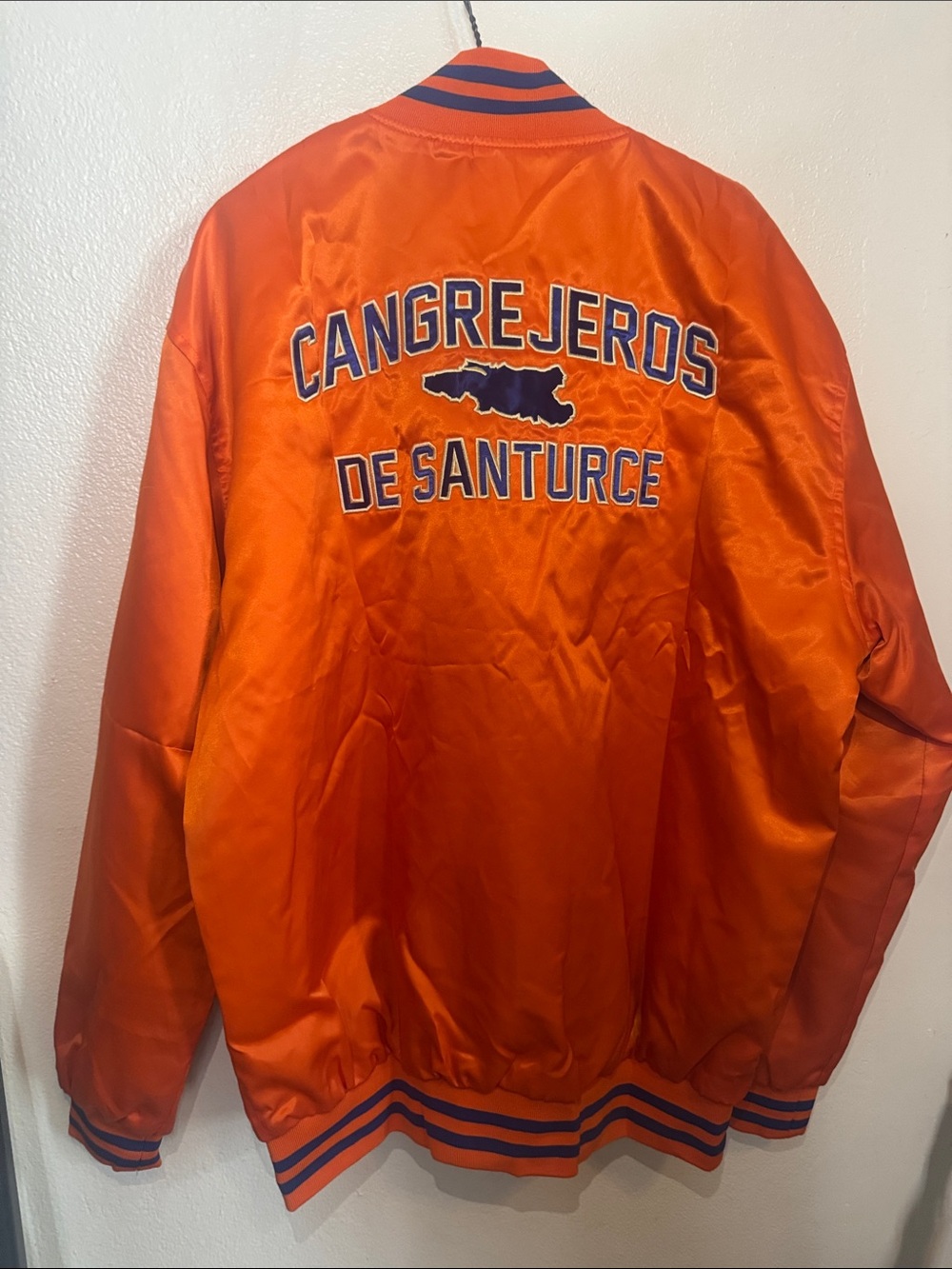 Orange Satin Varsity Bomber Jacket
